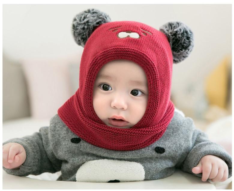 Monkey Baby Winter Cap With Muffler Maroon