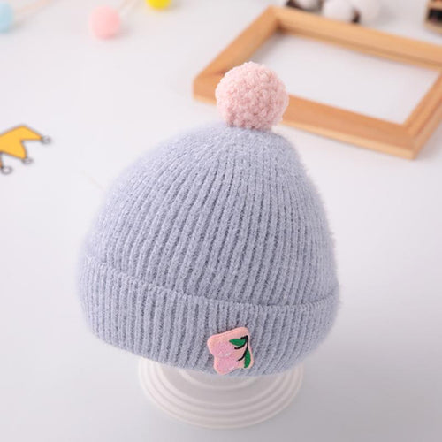 Pom Pom Baby Winter Cap - Pink Cherry