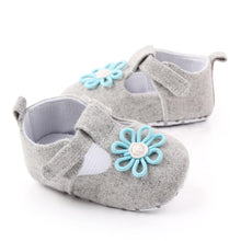 Load image into Gallery viewer, Blue Flower Grey Baby Velcro Bellies
