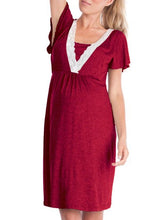 Load image into Gallery viewer, Lace Wine Maternity and Nursing Dress