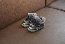 Load image into Gallery viewer, Grey Fur Lace Up Velcro Shoes