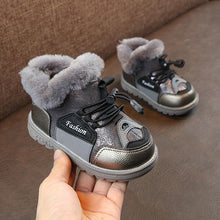 Load image into Gallery viewer, Grey Fur Lace Up Velcro Shoes