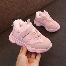 Load image into Gallery viewer, Pink Fur Lace Up Velcro Shoes