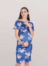 Load image into Gallery viewer, Floral Navy Blue Off Shoulder Maternity Dress