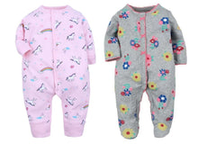 Load image into Gallery viewer, Set of 2 Baby Rompers- Baby Garden &amp; Pink Unicorn 