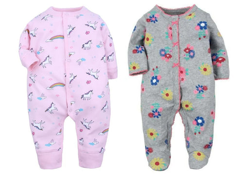 Set of 2 Baby Rompers- Baby Garden & Pink Unicorn 