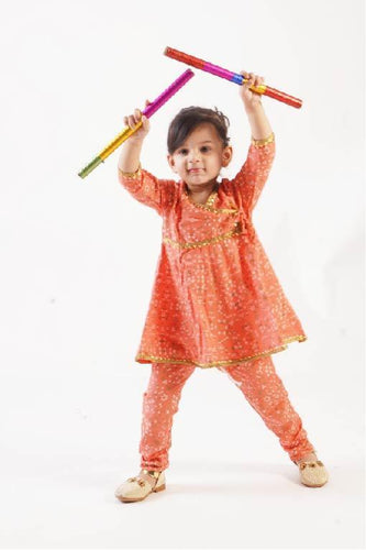 Bandhini Orange Girls Anarkali Set