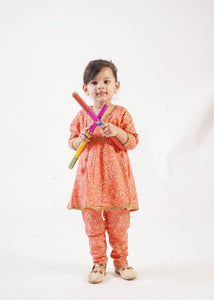 Bandhini Orange Girls Anarkali Set