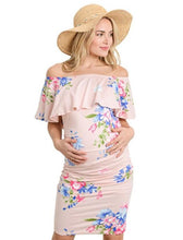 Load image into Gallery viewer, Floral Peach Off Shoulder Maternity Dress