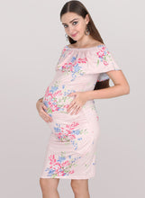 Load image into Gallery viewer, Floral Peach Off Shoulder Maternity Dress