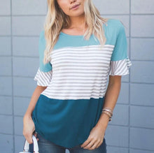 Load image into Gallery viewer, Blue and Grey Pin Stripes Casual Maternity Top- View