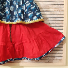 Load image into Gallery viewer, Indigo And Red Girls Anarkali Sharara Set