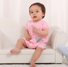 Load image into Gallery viewer, Baby Romper Shorts- Pink Elephant- Baby View