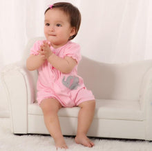 Load image into Gallery viewer, Baby Romper Shorts- Pink Elephant- Section View