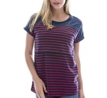 Load image into Gallery viewer, Navy Blue and Red Stripes Casual Maternity and Nursing Top- Front