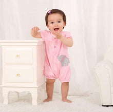 Load image into Gallery viewer, Baby Romper Shorts- Pink Elephant- Full View
