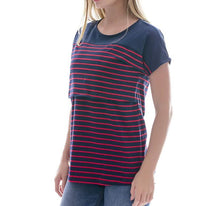Load image into Gallery viewer, Navy Blue and Red Stripes Casual Maternity and Nursing Top- Side