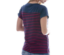Load image into Gallery viewer, Navy Blue and Red Stripes Casual Maternity and Nursing Wear Top
