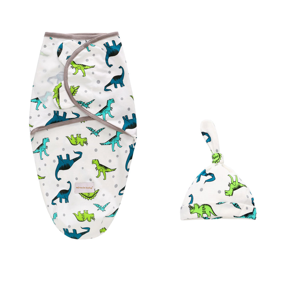 Baby Swaddle Blanket and Cap Set- Happy Dino