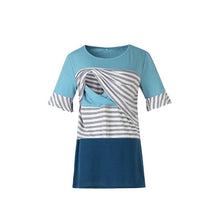 Load image into Gallery viewer, Blue and Grey Pin Stripes Casual Maternity Top- Feeding Flap