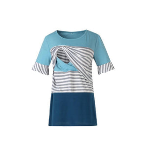 Blue and Grey Pin Stripes Casual Maternity Top- Feeding Flap