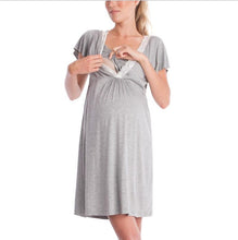 Load image into Gallery viewer, Lace Grey Maternity and Nursing Nightwear Dress- Flap