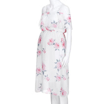 Load image into Gallery viewer, Floral White Off Shoulder Maternity Dress- Front View