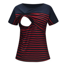 Load image into Gallery viewer, Navy Blue and Red Stripes Casual Maternity and Nursing Wear Top