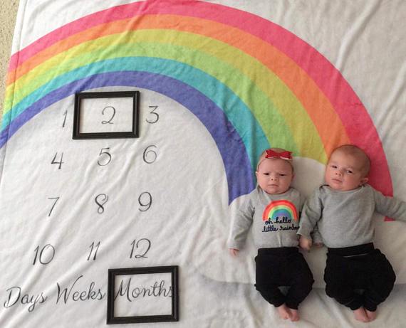 My Lucky Rainbow- Baby Milestone Blanket- with baby