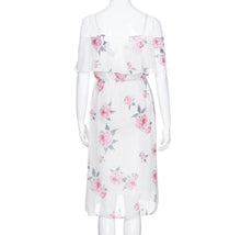 Load image into Gallery viewer, Floral White Off Shoulder Maternity Dress- Back View