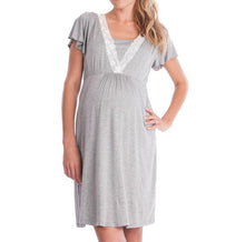 Load image into Gallery viewer, Lace Grey Maternity and Nursing Nightwear Dress- Front