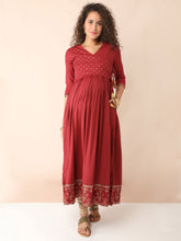 Load image into Gallery viewer, Maroon Angarkha Maternity and Nursing Kurti - Front