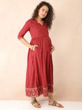 Load image into Gallery viewer, Maroon Angarkha Maternity and Nursing Kurti - Side