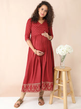 Load image into Gallery viewer, Maroon Angarkha Maternity and Nursing Kurti