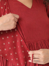 Load image into Gallery viewer, Maroon Angarkha Maternity and Nursing Kurti- Nursing