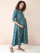 Load image into Gallery viewer, Pine Green Angarkha Maternity and Nursing Kurti - Side