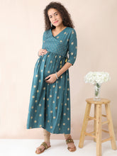 Load image into Gallery viewer, Pine Green Angarkha Maternity and Nursing Kurti
