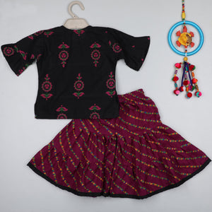 Black And Maroon Sharara Top Set