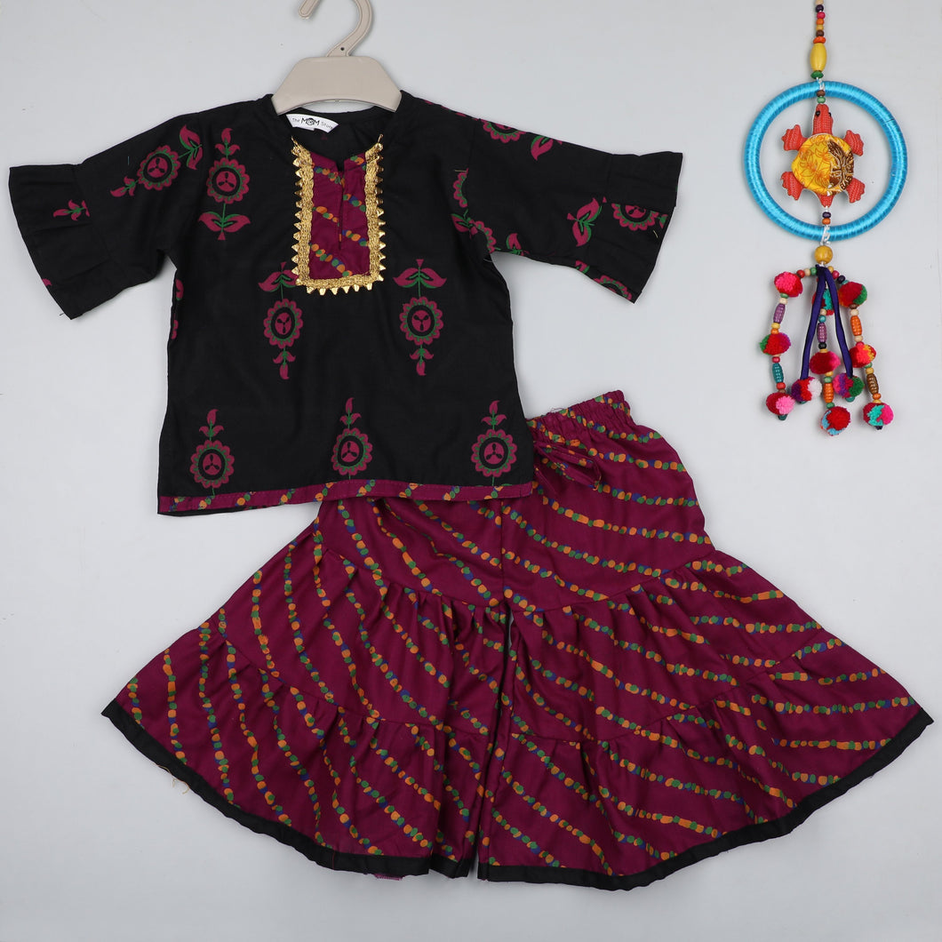 Black And Maroon Sharara Top Set
