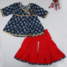 Load image into Gallery viewer, Indigo And Red Girls Anarkali Sharara Set