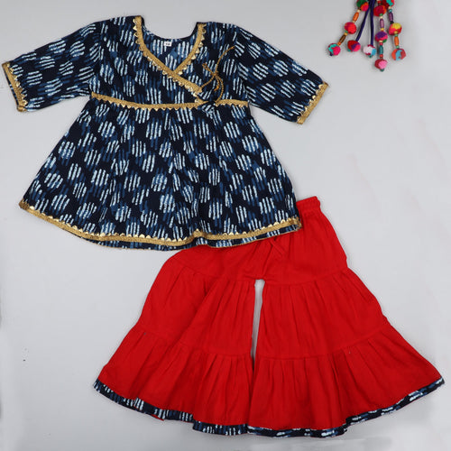 Indigo And Red Girls Anarkali Sharara Set