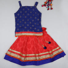 Load image into Gallery viewer, Red and Blue Girls Lehenga Set