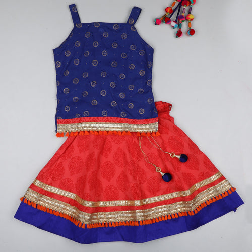 Red and Blue Girls Lehenga Set