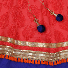 Load image into Gallery viewer, Red and Blue Girls Lehenga Set