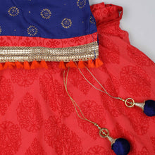Load image into Gallery viewer, Red and Blue Girls Lehenga Set