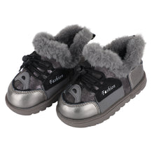 Load image into Gallery viewer, Gray Fur Lace Up Velcro Shoes