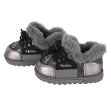 Load image into Gallery viewer, Gray Fur Lace Up Velcro Shoes