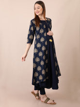 Load image into Gallery viewer, Navy Blue Gold Foil Maternity and Nursing Kurti