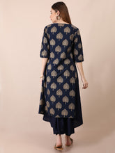 Load image into Gallery viewer, Navy Blue Gold Foil Maternity and Nursing Kurti - Back