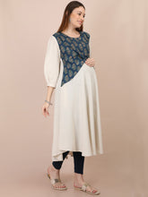 Load image into Gallery viewer, Peacock Blue with Crafted Khaadi Maternity and Nursing Kurti - Side